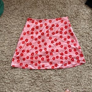Satin Pink Floral Mini Skirt